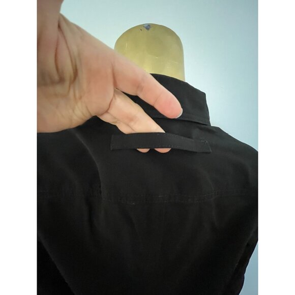 Theory Black Button zip Long Womens Trench Coat Academia Preppy Classic Split M - Picture 9 of 13